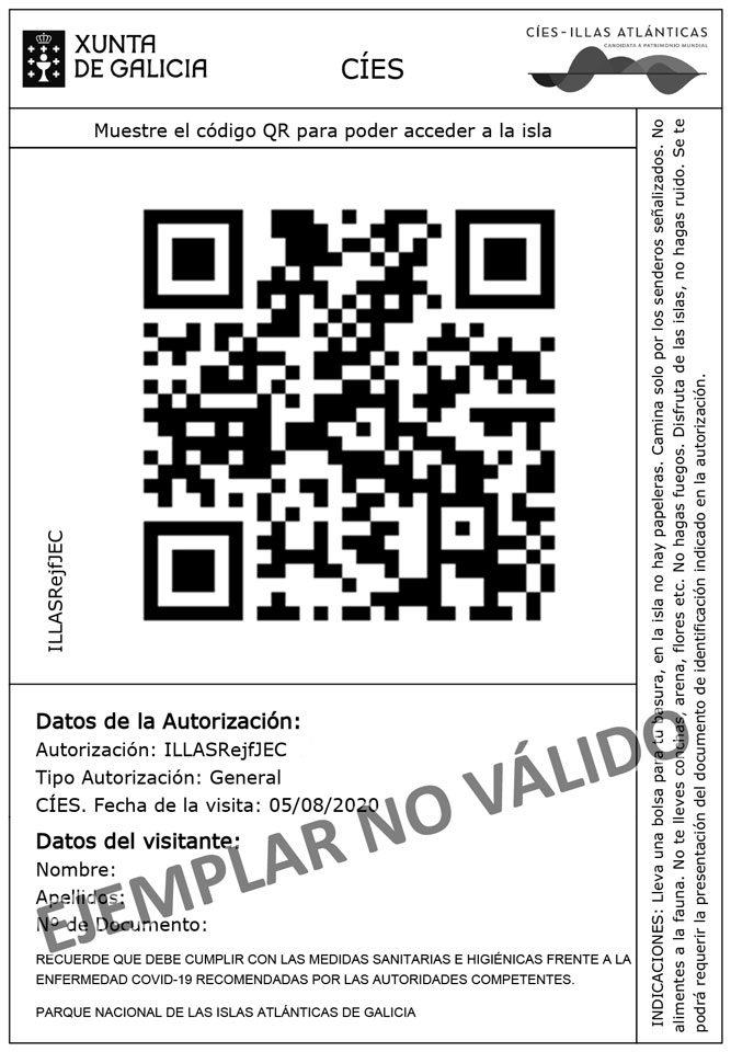Autorización para visitar las Illas Cíes